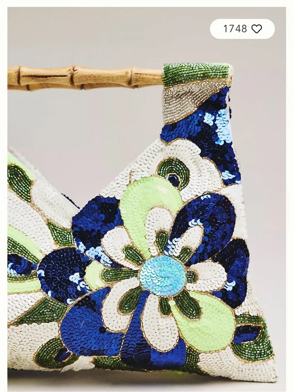 Anthropologie Sequin Floral Bamboo Handbag